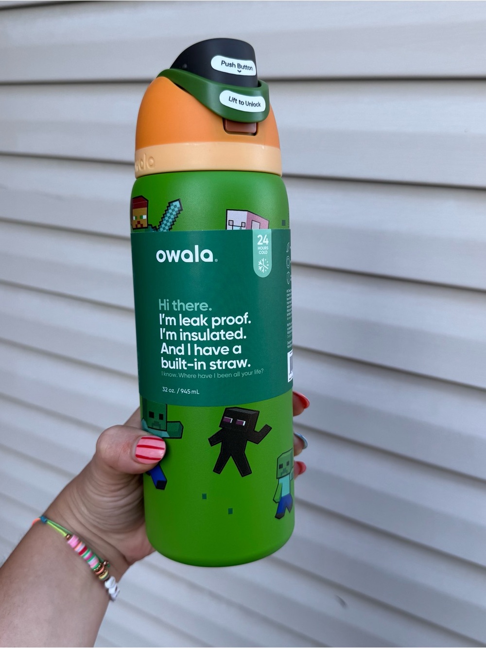 Owala FreeSip 32oz Minecraft Water Bottle NWT Insulated Leak Proof Tumbler Green - Picture 8 of 11